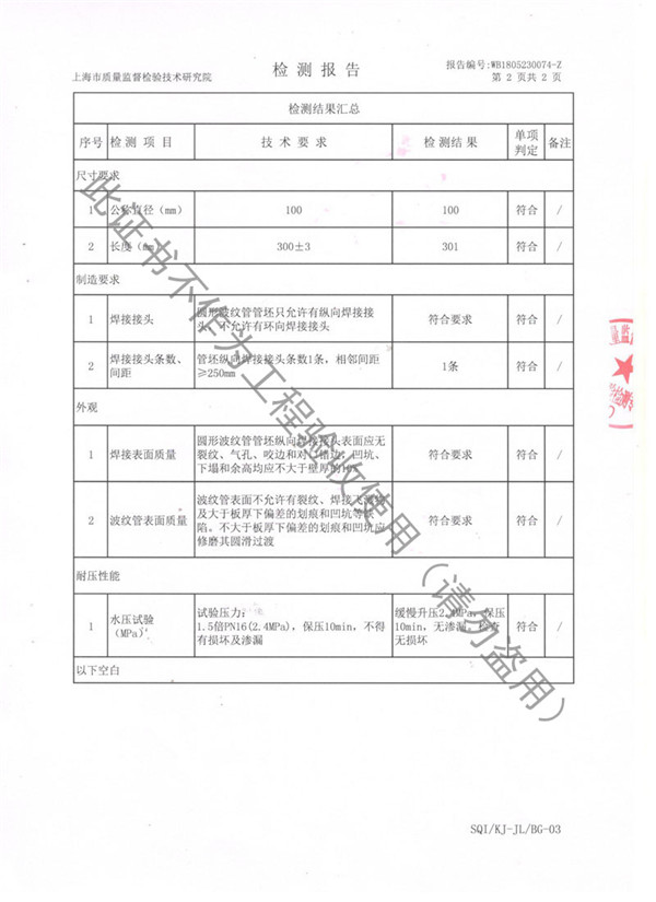 JTW金属软管检测报告